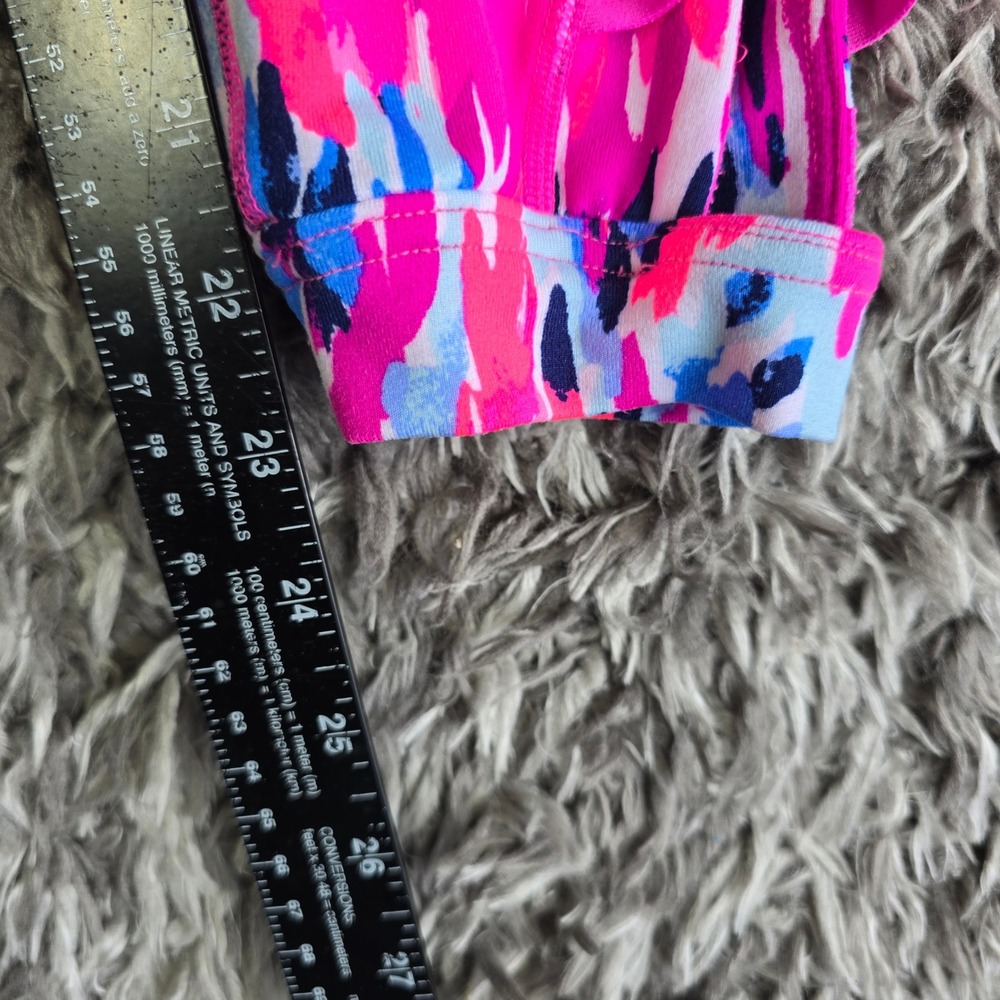 Lilly Pulitzer Luxletic Cropped Leggings Medium Pink Blue Abstract Strappy Hem - Picture 5 of 9